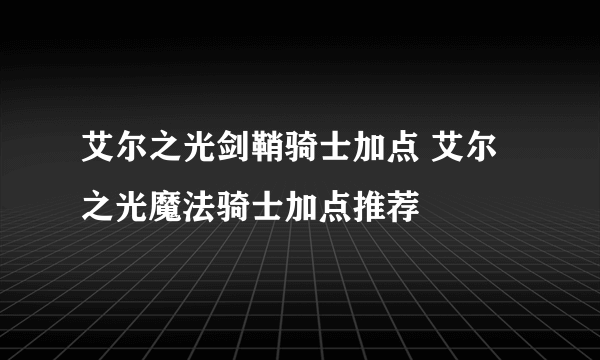 艾尔之光剑鞘骑士加点 艾尔之光魔法骑士加点推荐