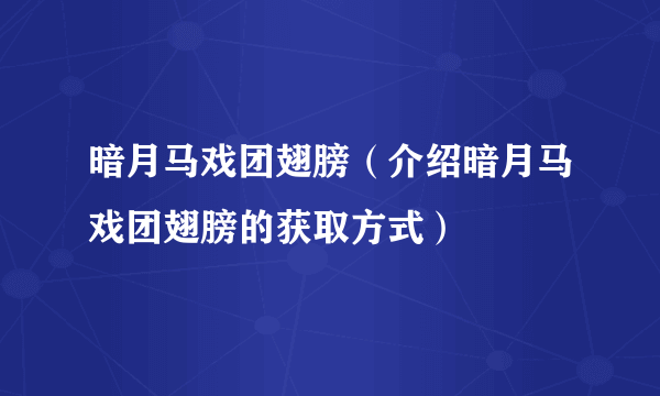 暗月马戏团翅膀（介绍暗月马戏团翅膀的获取方式）