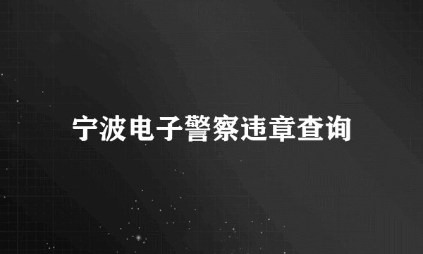 宁波电子警察违章查询