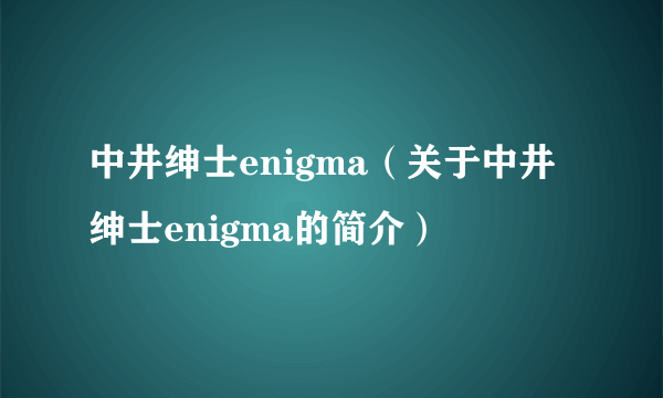 中井绅士enigma（关于中井绅士enigma的简介）