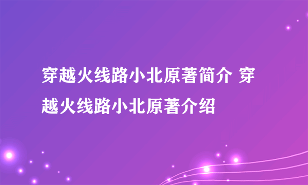 穿越火线路小北原著简介 穿越火线路小北原著介绍