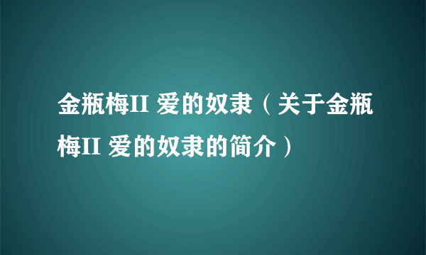 金瓶梅II 爱的奴隶（关于金瓶梅II 爱的奴隶的简介）