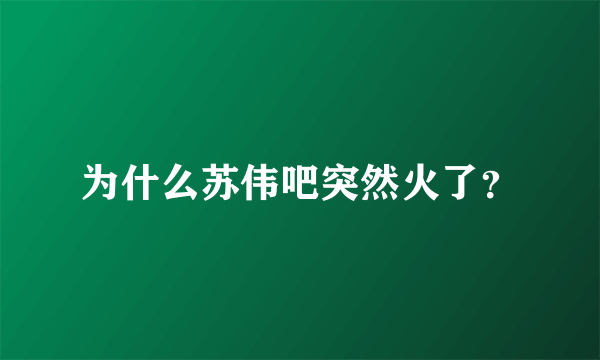 为什么苏伟吧突然火了？