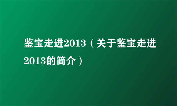 鉴宝走进2013（关于鉴宝走进2013的简介）