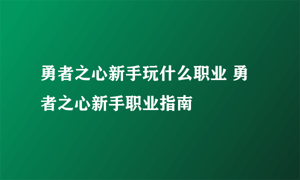 勇者之心新手玩什么职业 勇者之心新手职业指南