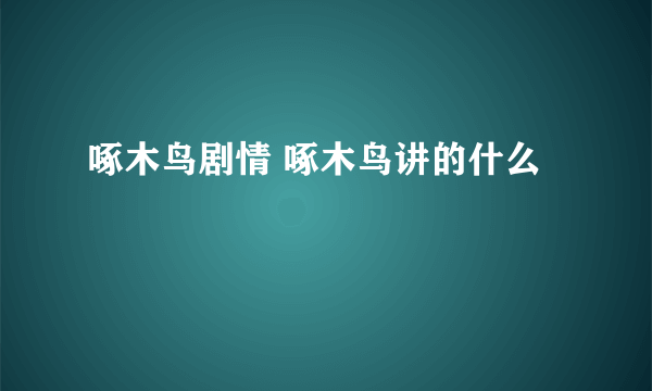 啄木鸟剧情 啄木鸟讲的什么