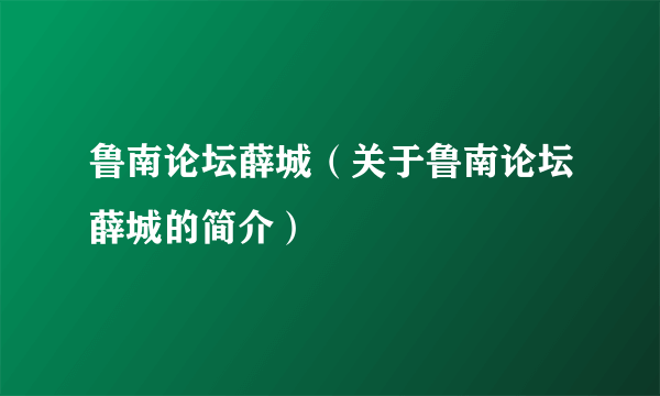 鲁南论坛薛城（关于鲁南论坛薛城的简介）