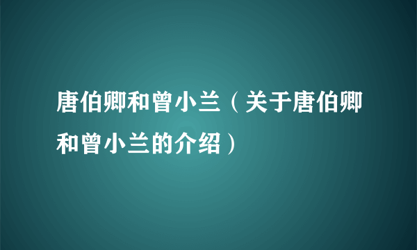 唐伯卿和曾小兰（关于唐伯卿和曾小兰的介绍）