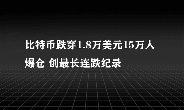 比特币跌穿1.8万美元15万人爆仓 创最长连跌纪录