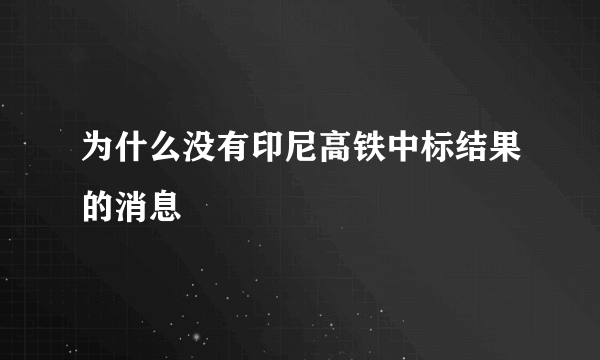 为什么没有印尼高铁中标结果的消息