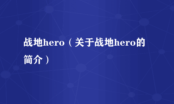 战地hero（关于战地hero的简介）