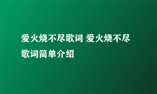 爱火烧不尽歌词 爱火烧不尽歌词简单介绍