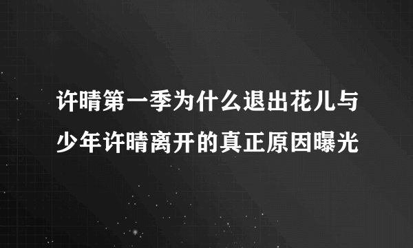 许晴第一季为什么退出花儿与少年许晴离开的真正原因曝光