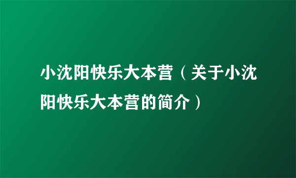 小沈阳快乐大本营（关于小沈阳快乐大本营的简介）