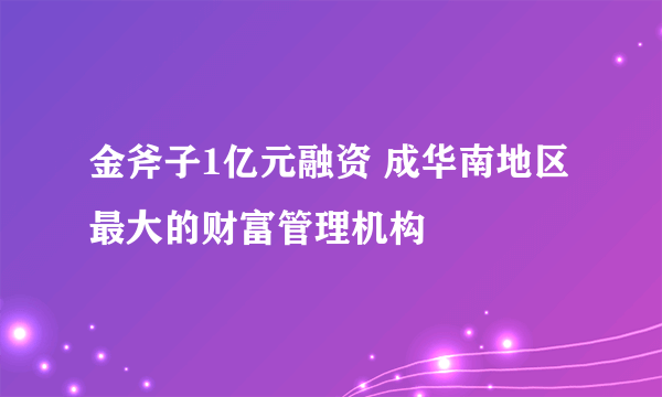 金斧子1亿元融资 成华南地区最大的财富管理机构